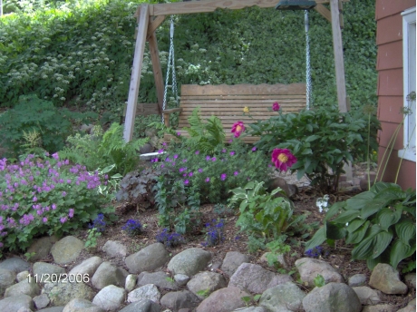 shade garden with swing